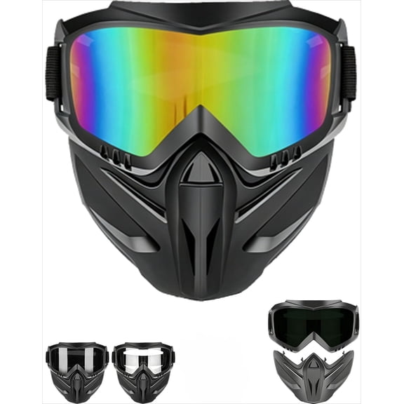 Detachable Full Face Goggle Mask,Goggle Mask for Welding & Riding,Anti-Fog Windproof Impact Resistant Face Protection Shield