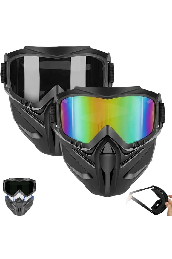Detachable Full Face Goggle Mask for Grass Cutting & Landscaping, Anti-Fog Impact Resistant Protective Face Shield, Dustproof Weed Eater Mask for Yard Work, Riding & Welding