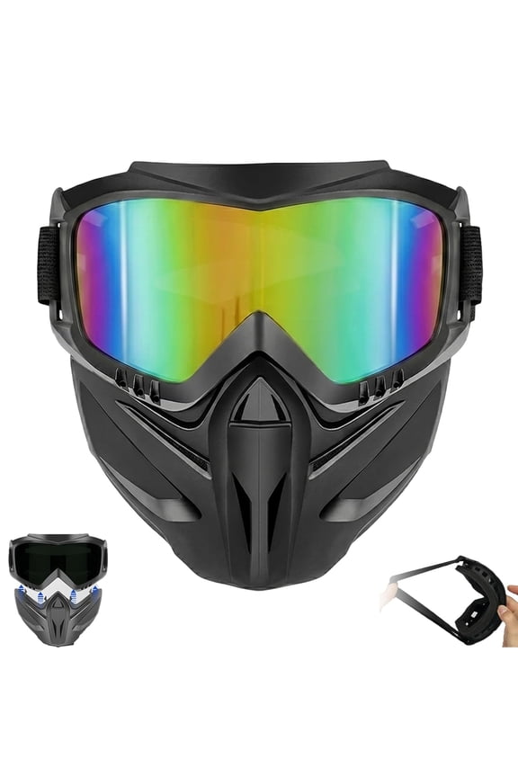 Detachable Full Face Goggle Mask for Grass Cutting & Landscaping, Anti-Fog Impact Resistant Protective Face Shield, Dustproof Weed Eater Mask for Yard Work, Riding & Welding (Colored)