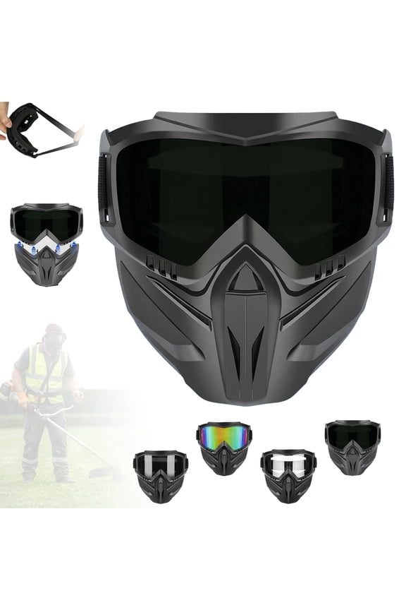 Detachable Full Face Goggle Mask for Grass Cutting & Landscaping, Anti-Fog Impact Resistant Protective Face Shield, Dustproof Weed Eater Mask for Yard Work, Riding & Welding