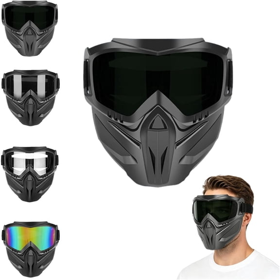 Detachable Full Face Goggle Mask, Grass Cutting Mask Dustproof and High-Definition Lenses Detachable Adjustable
