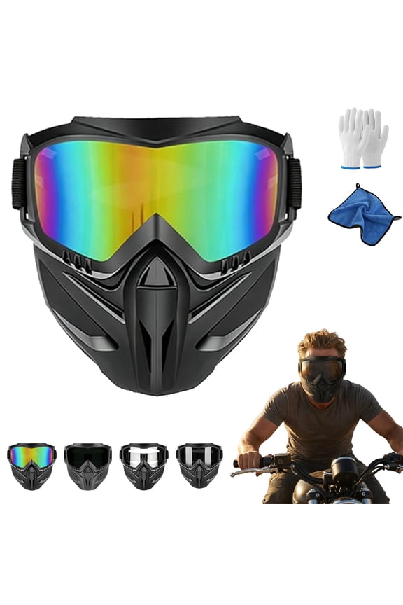 Detachable Full Face Goggle Mask for Riding and Cutting, Anti-Ultraviolet Radiation, Anti-Dust, Anti-Fog HD Lens, Large Viewing Hood, Bluetooth Headset Compatible