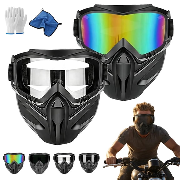 Detachable Full Face Goggle Mask for Riding and Cutting, Anti-Ultraviolet Radiation, Anti-Dust, Anti-Fog HD Lens, Large Viewing Hood, Bluetooth Headset Compatible