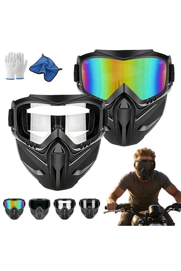 Detachable Full Face Goggle Mask for Riding and Cutting, Anti-Ultraviolet Radiation, Anti-Dust, Anti-Fog HD Lens, Large Viewing Hood, Bluetooth Headset Compatible