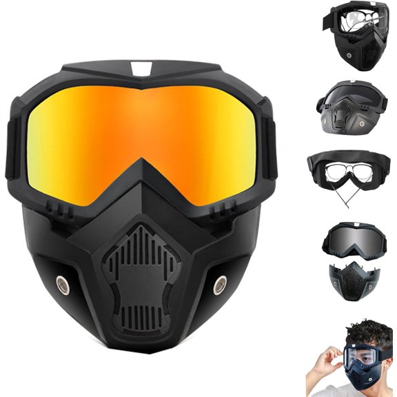 Detachable Full Face Goggle Mask for Riding and Cutting,Mask with Detachable Goggles, Motorcycle Helmet Riding Goggles Glasses with Removable Face Mask