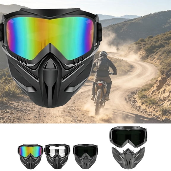 Detachable Full Face Goggle Mask,Riding and Cutting, Anti-UV, Dust, Fog HD Lens, Large Viewing Hood,Motorcycle Riding Face Protection