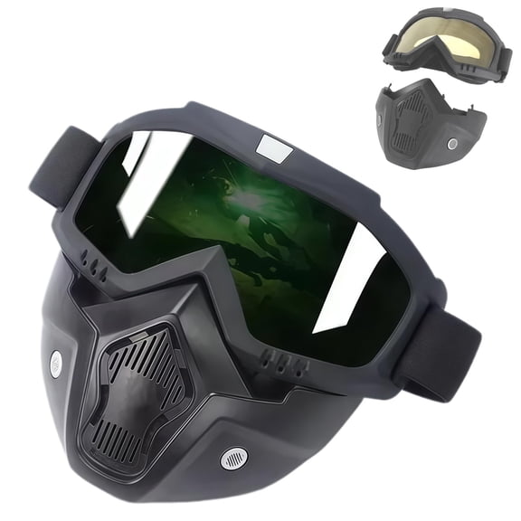 Detachable Full Face Goggle Mask,Riding and Cutting, Anti-UV, Dust, Fog HD Lens, Large Viewing Hood