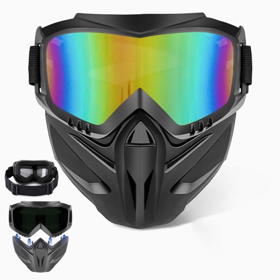 Detachable Full Face Goggle Mask Shield for Welding & Riding,Anti-Fog Windproof Impact Resistant Face Protection Shield