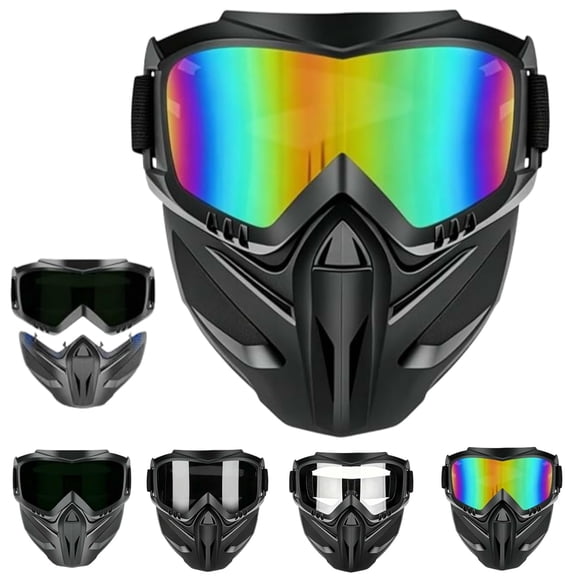 Detachable Full Face Goggle Mask - Windproof Removable Motorcycle Riding Mask for Dirt Bike Helmet - Motorcycle Goggles