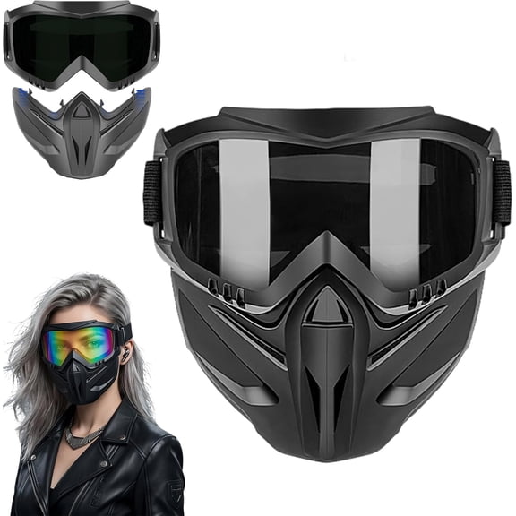 Detachable Full Face Goggle Mask for Motorcycle Riding, Airsoft & Welding; Anti-Fog Tactical Shield, Windproof Dust-Proof