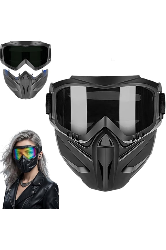 Detachable Full Face Goggle Mask for Motorcycle Riding, Airsoft & Welding; Anti-Fog Tactical Shield, Windproof Dust-Proof