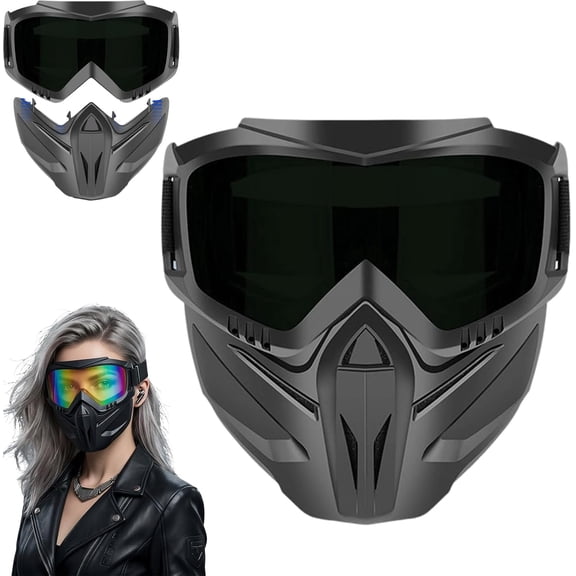 Detachable Full Face Goggle Mask for Motorcycle Riding, Airsoft & Welding; Anti-Fog Tactical Shield, Windproof Dust-Proof