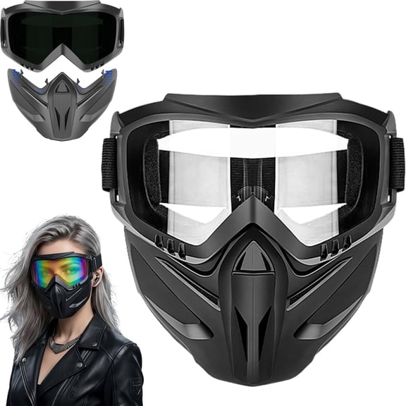 Detachable Full Face Goggle Mask for Motorcycle Riding, Airsoft & Welding; Anti-Fog Tactical Shield, Windproof Dust-Proof