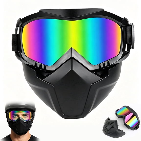 Detachable Full Face Goggle Mask with Adjustable Strap and PC Lens for Cycling and Outdoor Riding
