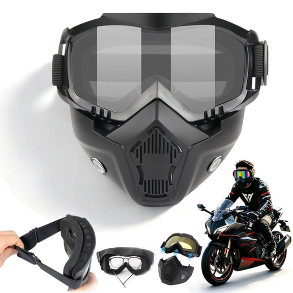 Detachable Full Face Mask With Goggles,Tactical Full Face Ski Mask,Anti-Fog Motorcycle Riding Face Protection Goggles