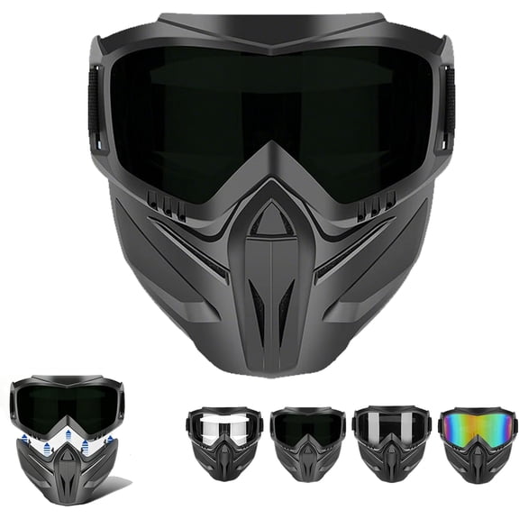 Detachable Full Face Protective Goggle Mask, Anti-Fog Breathable Protective Shield, Universal Tactical Eyewear for Airsoft Paintball Ski Outdoor Riding