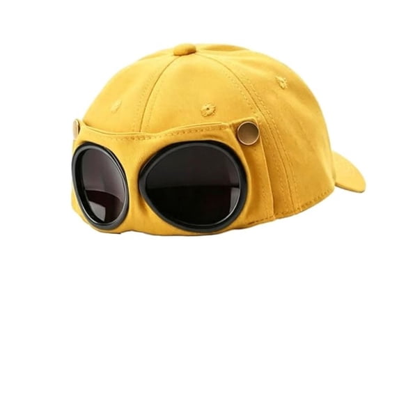 Detachable Goggle Baseball Cap LSONABXA Retro Pilot Style Curved Brim Adjustable Snapback Hat Fashion Headwear For Weekend Holiday Gathering Travel Daily Wear