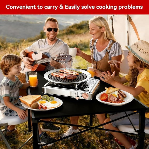 Detachable Grill Pan & Gas Stove Combo with Safety Auto-Eject | Portable Suitcase Design for Camping, Tailgating, Picnics, Indoor/Outdoor Cooking & Hot Pot