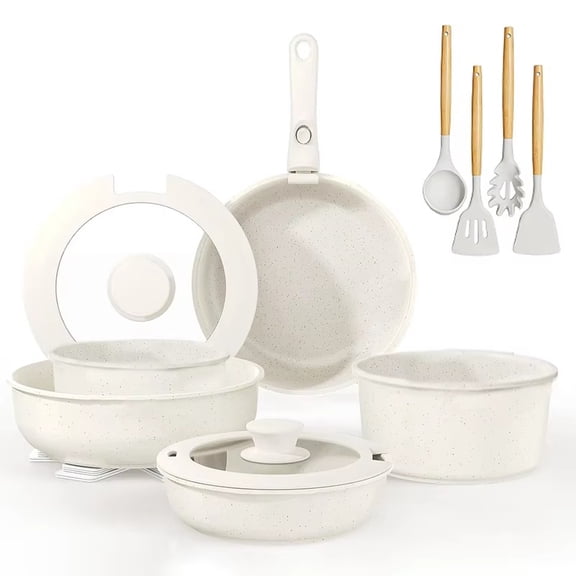 Detachable Handle Cookware Set, Non-Stick Pots and Pans with Removable Handle, Camping Kitchen Cookware