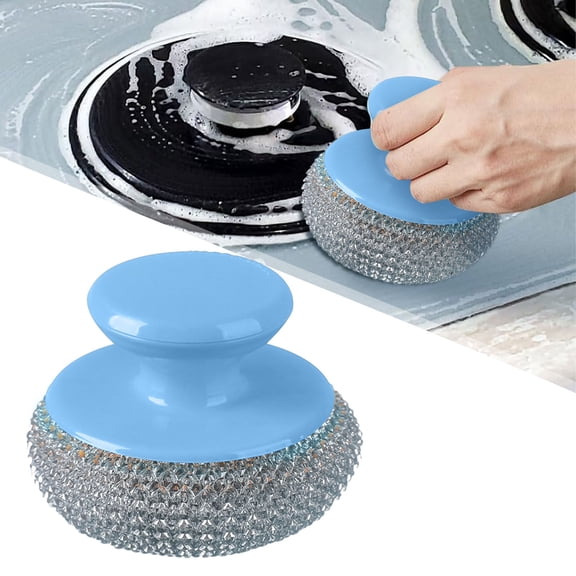 Detachable Handle Kitchen Dish Scrub Brush, PET Cleaning Ball Pot Scrubber, for Scrubbing Cookware, Dishes, and Sinks, Durable & Replaceable Head, Available in Yellow, Green, Purple, and Blue
