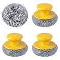 thumbnail image 1 of Detachable Handle Pot Scourer, Steel Wool Scrubber, Hand Grip Metal Wire Scrubber Brush, Mini Handheld Kitchen Steel Cleaning Brush, 1 Cleaning Ball+3 Cleaning Ball Brushes with Handles, 1 of 9