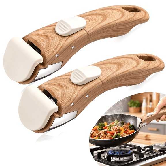 Detachable Handle for Pots and Pans Universal Removable Cookware Handle with Wood-Like Design, One-Click Lock, Ergonomic Non-Slip Grip, Dishwasher Safe (2-Pack)