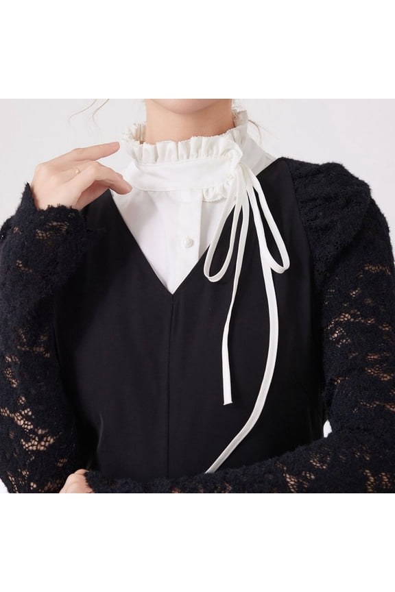 Detachable High Neck Blouse Collar with Ruffle Lace Bow Tie Layering Style for Half Shirts Shirt Girl Turtleneck Dickey Button up Undershirt Women Button up Back Shirt for Women Rhinestone