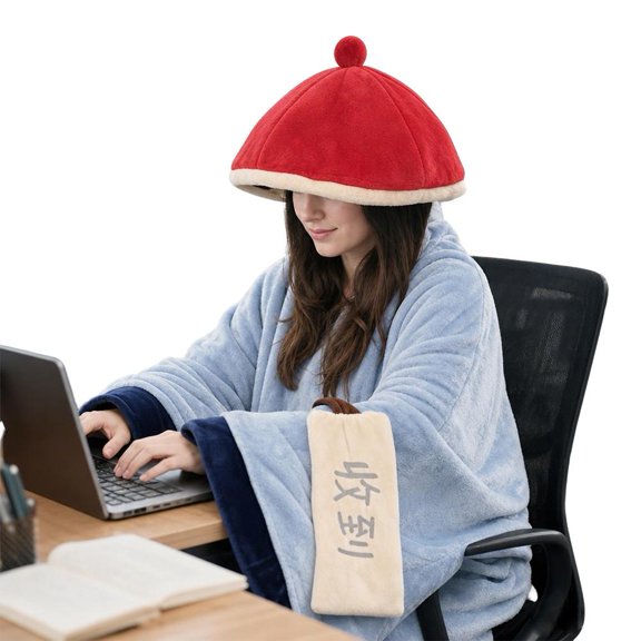 Detachable Hood Cosplay Blanket for Office Nap, 2-in-1 Foldable Pillow Wrap