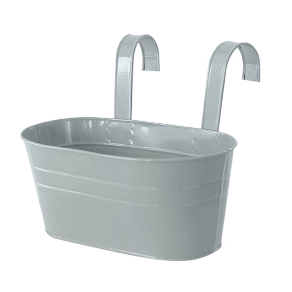 Detachable Hook Oval Bucket Tin Planter,Double Hook Flower Pot for Indoor Outdoor Plants,Tin Metal Plant Pot,Space Saving Hanging Garden Pot for Balcony Fence Patio