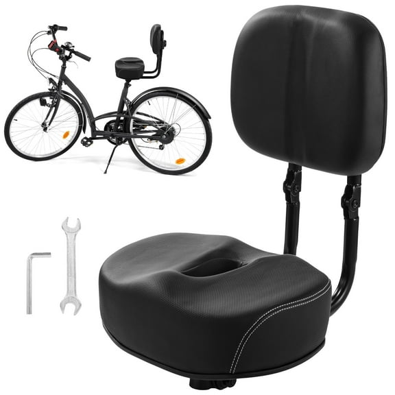 Bike Seat with Adjustable Backrest, Oversized Bicycle Saddle Replacement, Comfortable Wide Seat, PU Leather Soft Cushion for Mountain Bike, Tricycle, Commuter or Electric Bike