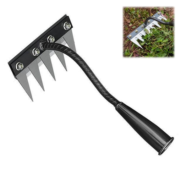 Detachable Iron Weeding Rake Upgraded 5 Teeth Carbon Steel Manual Garden Weeder Rakes,Iron Rake for Yard LawnGarden,Heavy-Duty Gardens Hand Weeder Puller Tool for Yard Lawn and Garden