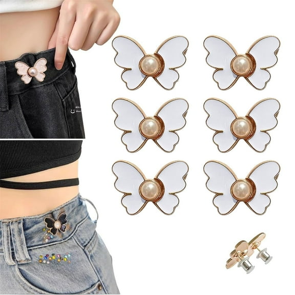 Detachable Jean Buttons for Loose Jeans, Adjustable Pant Waist Tightener Button for Jeans Pants to Make Smaller, No Sew Pins Ajustables para Jeans, 6 PCS, 1.26Inches