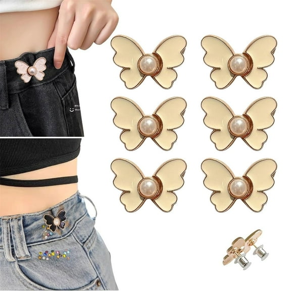 Detachable Jean Buttons for Loose Jeans, Adjustable Pant Waist Tightener Button for Jeans Pants to Make Smaller, No Sew Pins Ajustables para Jeans, 6 PCS, 1.26Inches