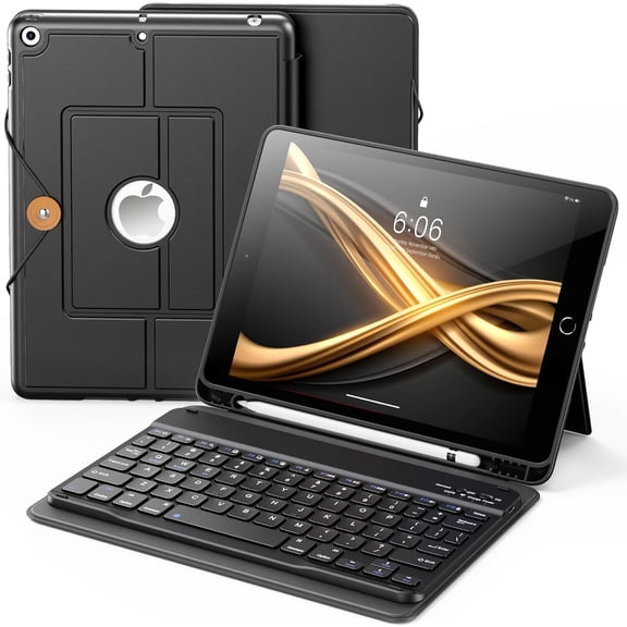 Detachable Keyboard Case for iPad 7/8/9 10.2", Pencil Holder Slim Folio Cover, Ebony