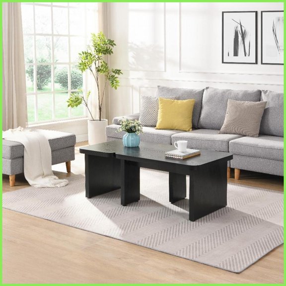 Detachable L-Shaped MDF Coffee Table for Dining Room/Garden - 2 Sizes, Easy-Clean, Sturdy Black