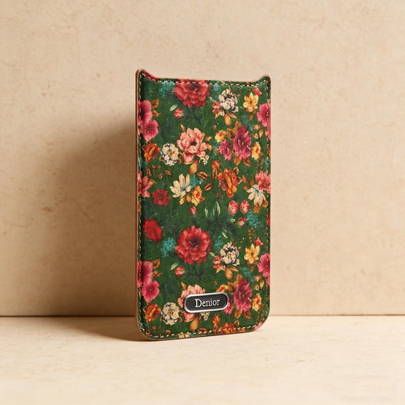 Detachable Magnetic Back Plate for iPhone 17 Pro Max, Fashionable Vintage Floral Flower Pattern PU Leather Lightweight Slim Thin Fit Back Decoration Plate for iPhone 17 Pro Max, Green
