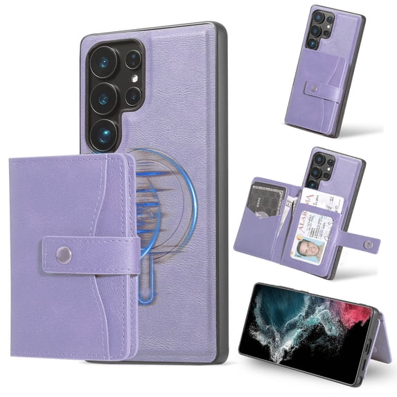 Detachable Magnetic Phone Cases Compatible with Samsung Galaxy S23, Case with Card Holder, Support Magnetic Wireless Charger, Classic PU Leather Kickstand Wallet Phone Cover, Purple