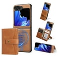 thumbnail image 1 of Detachable Magnetic Phone Cases Compatible with Samsung Galaxy Z Flip 6, Case with Card Holder, Support Magnetic Wireless Charger, Classic PU Leather Kickstand Wallet Phone Cover, Brown, 1 of 6