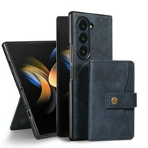 Detachable Magnetic Phone Cases Compatible with Samsung Galaxy Z Fold 6, Case with Card Holder, Support Magnetic Wireless Charger, Classic PU Leather Kickstand Wallet Phone Cover, Blue