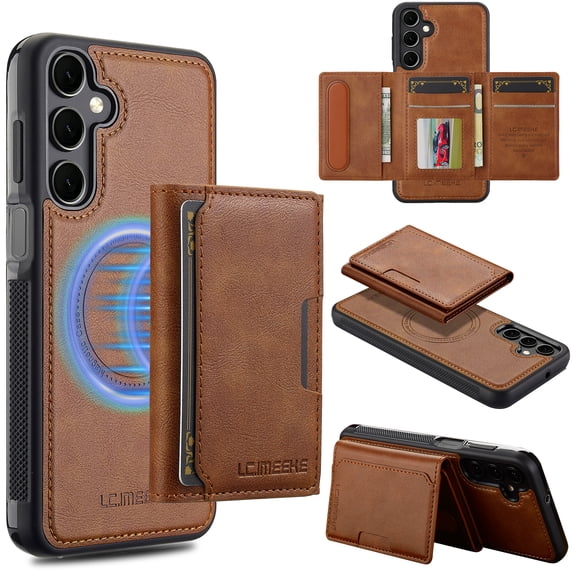 Detachable Magnetic Wallet Case for Samsung Galaxy A36 5G, Premium PU Leather RFID Blocking Card Holder with Kickstand, TPU Shockproof Protective Slim Cover, Wireless Charging Compatible, Brown