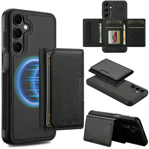 Detachable Magnetic Wallet Case for Samsung Galaxy A56 5G, Premium PU Leather RFID Blocking Card Holder with Kickstand, TPU Shockproof Protective Slim Cover, Wireless Charging Compatible, Black