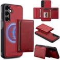 thumbnail image 1 of Detachable Magnetic Wallet Case for Samsung Galaxy S24, Premium PU Leather RFID Blocking Card Holder with Kickstand, TPU Shockproof Protective Slim Cover, Wireless Charging Compatible, Red, 1 of 11