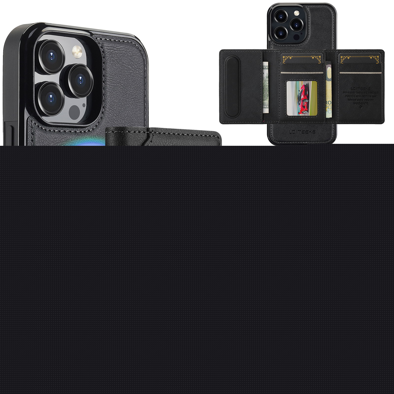 thumbnail image 1 of Detachable Magnetic Wallet Case for iPhone 12 Pro Max, Premium PU Leather RFID Blocking Card Holder with Kickstand, TPU Shockproof Drop Protective Slim Cover, Wireless Charging Compatible, Black, 1 of 11