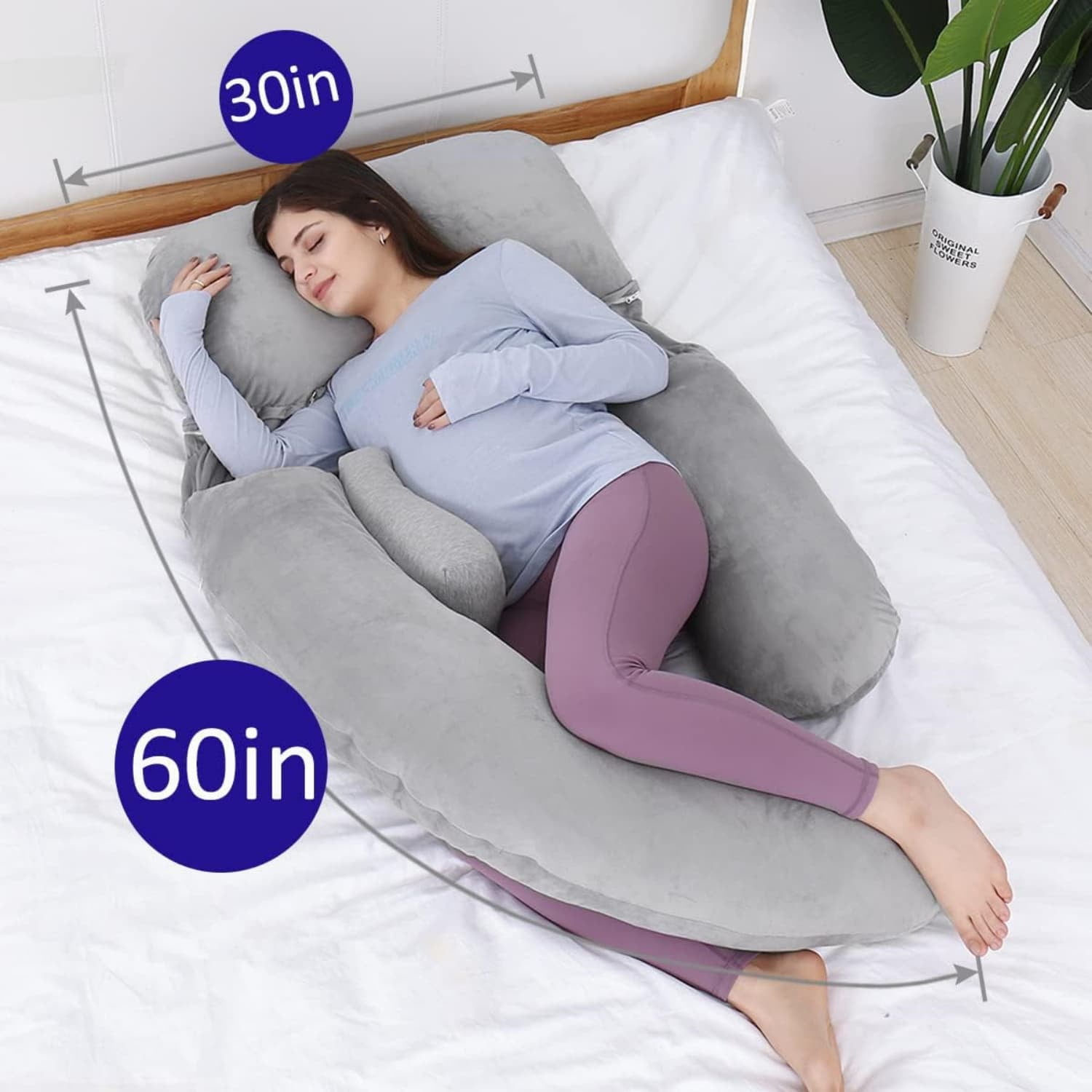 Detachable Maternity Pillow for Pregnant Women | 60in Pregnancy Pillows for Sleeping | Extra Large Full Body Pillow for Pregnancy with Crystal Velvet Cover(Dark Gray)