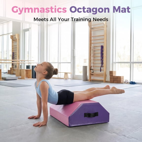 Detachable Octagon Gymnastics Tumbling Mat for Kids – High-Density Foam Backbend Trainer – Waterproof, Skill Shape, Home Gym Cheerleading Martial Arts – 17"x17"x23" – Pink Purple