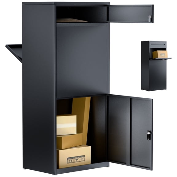STICCIO Parcel Delivery Box for Outside, 7.31 Cu Ft Front-Load Rear-Access Drop Box with Mail Slot, Anti-Theft Waterproof Lockbox, Porch Wall Mount