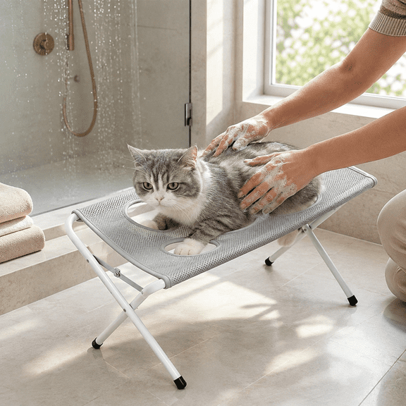 Detachable Pet Grooming Bed, 23.62 in Stainless Steel Elevated Hammock with Polyester Fabric for Small Dogs and Cats, Bathing, Nail Trimming and Grooming Gray