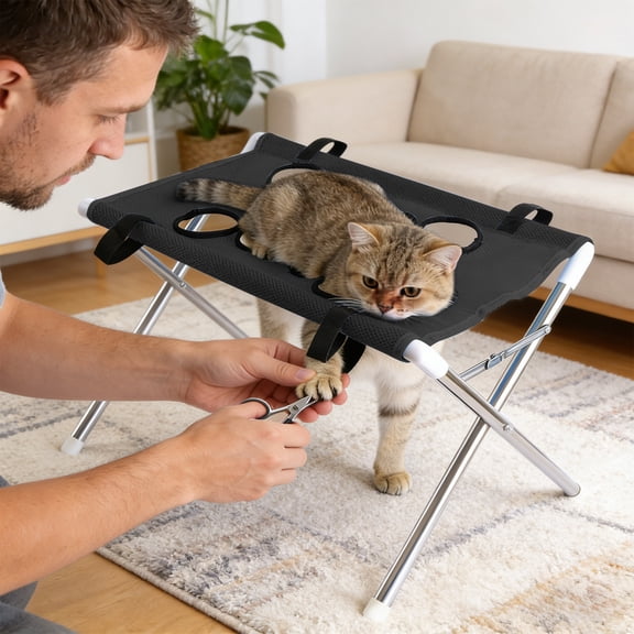 Detachable Pet Grooming Bed and Hammock for Small Dogs and Cats, Scratch Resistant Bathing Rack, Nail Trimming Grooming Station, Washable Pet Mat for Home and Travel