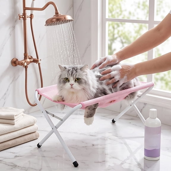 Detachable Pet Grooming Bed for Small Dogs, Elevated Bathing Rack Hammock with Scratch Resistant Polyester Fabric, Multi-Function Pet Care Accessory for Cats and Puppies, Pink, Pet Clothes