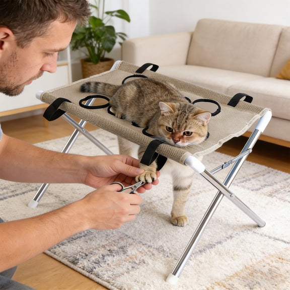 Detachable Pet Grooming Bed for Small Dogs, Scratch Resistant Polyester Hammock with Bathing Rack for Nail Trimming and Hair Trimming